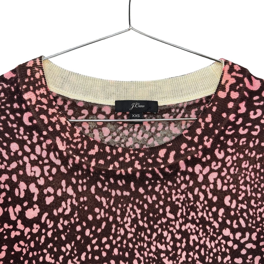 J. CREW 100% Merino Wool Crew Neck Sweater • XXS • pink, brown, leopard print - Picture 2 of 7